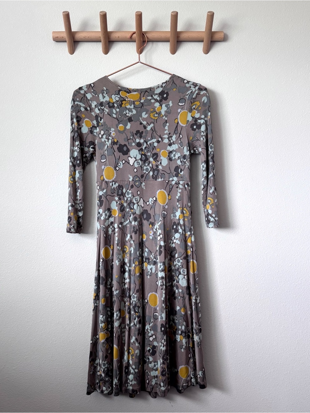 Boden Limited Edition Taupe Floral Midi Dress with Yellow & Light Blue Accents - Picture 8 of 10